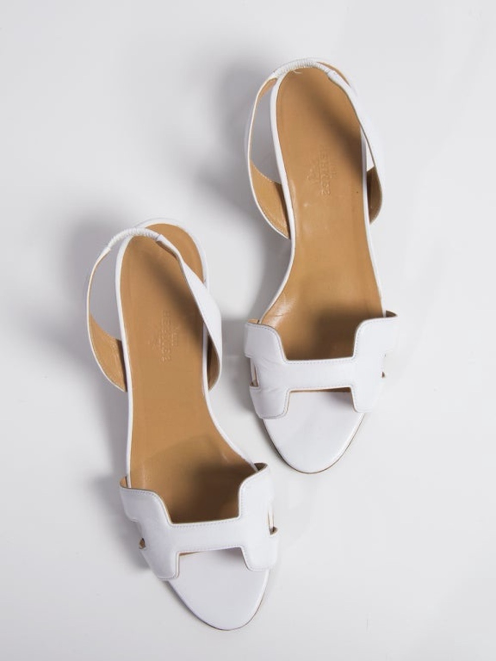 Hermès White Slingback Heeled Sandals